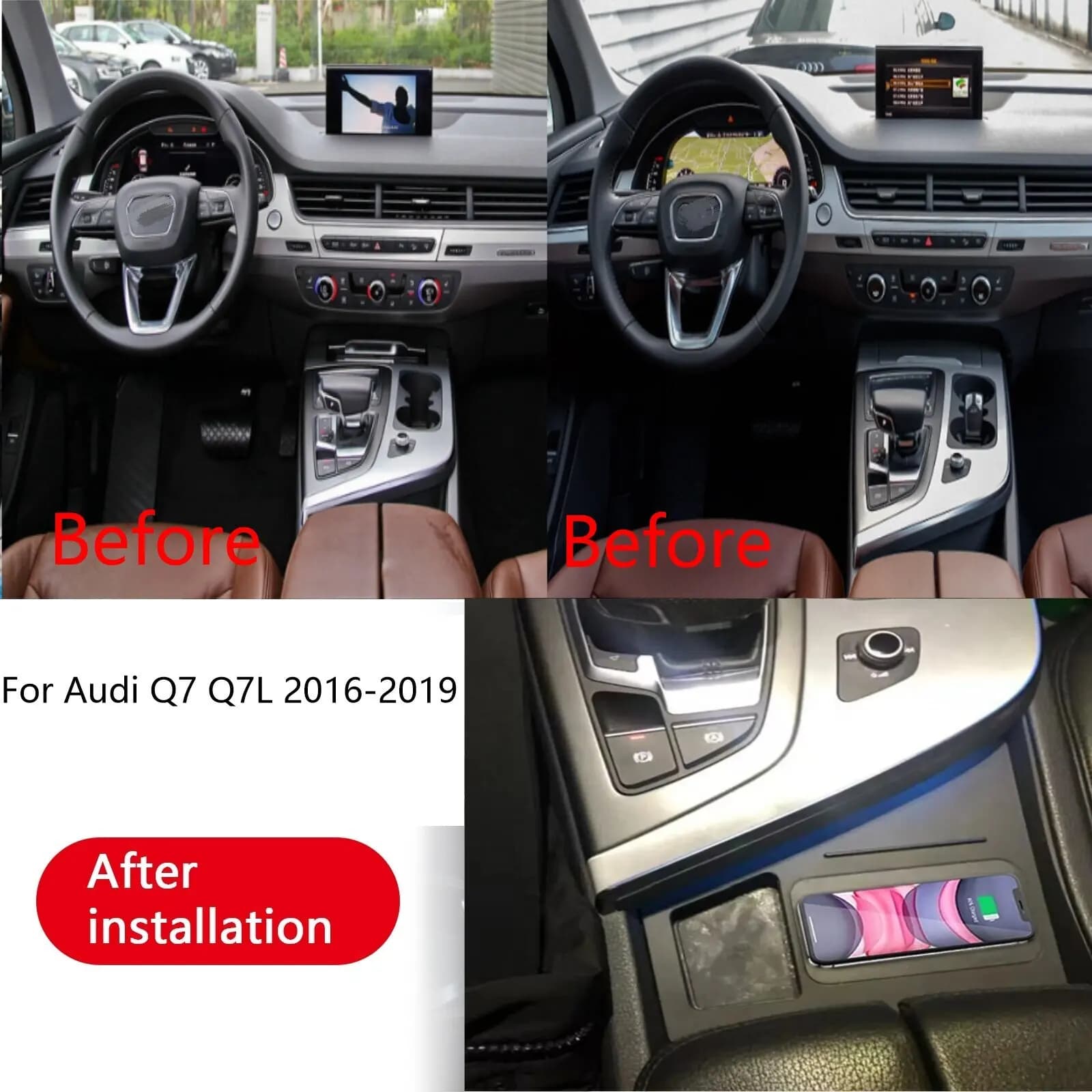 2 DIN The Latest 15W Wireless charger,Special on-board QI phone fast charging panel Car Accessories For Audi Q7 Q7L 2016-2019
