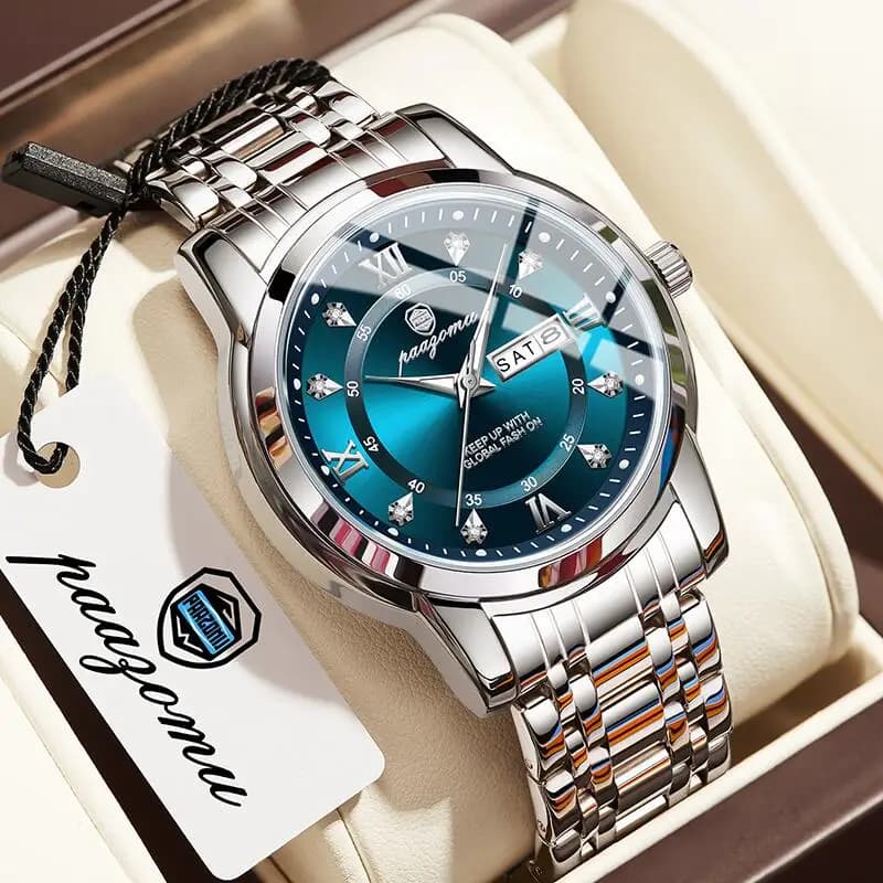 PAAZOMU Men's Fashionable Watches Quartz Men's Watch With Stainless Steel Date And Week Stainless Steel Wrist Watch Luminous Luxury Military Waterproof