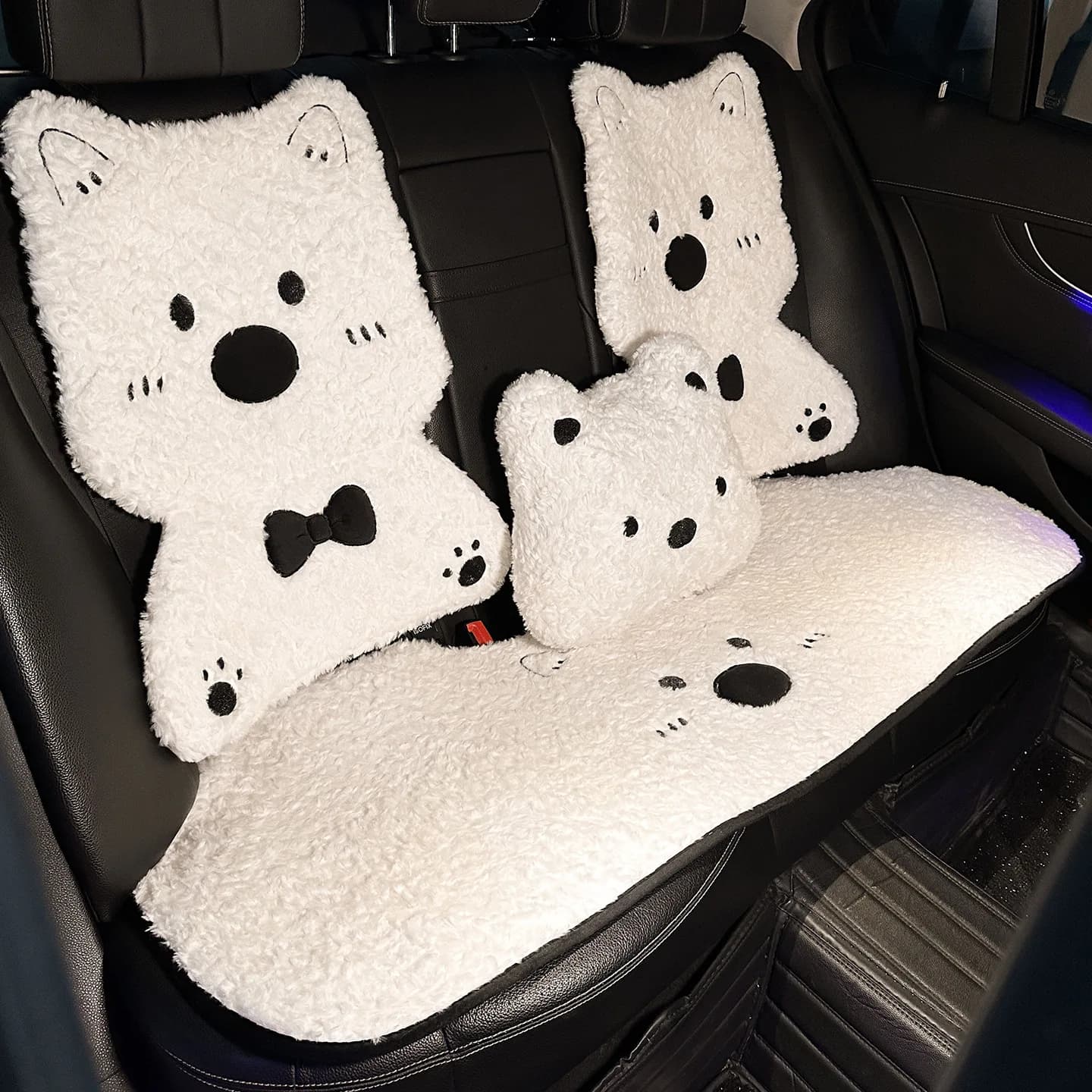 New Cute Dog Cartoon Car Seat Cushion Pad Full Set Soft Plush Car Seat Cover Protector Dust Proof Winter Interior Accessories