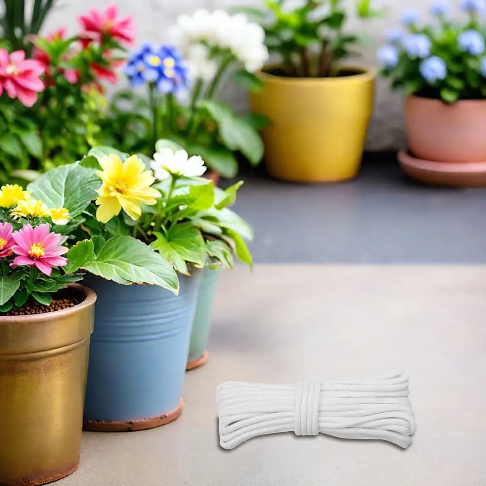 1 Roll Absorbent Self Watering Wick Cord White Cotton Automatic Waterer Line for Potted Plants Flowers Indoor Garden