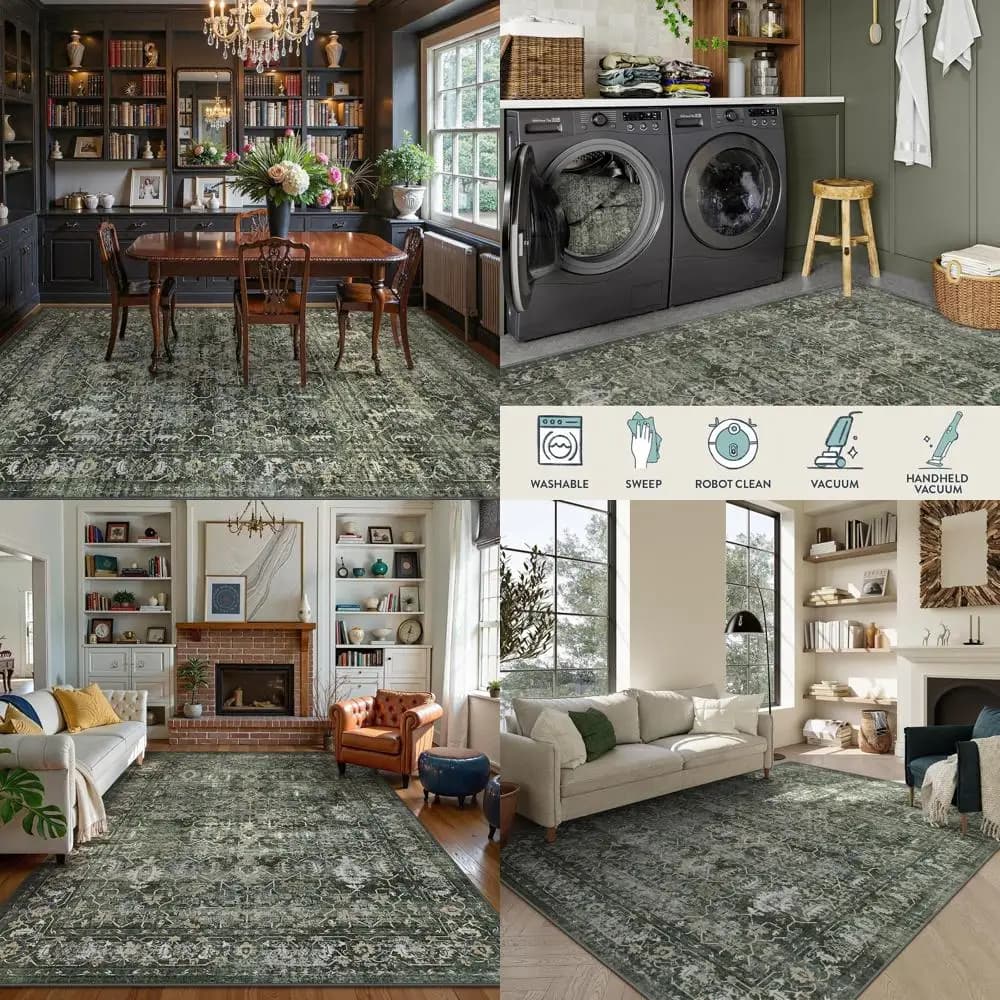 Green Carpets Style Boho 6x9, Living Room Washables, Large Bedroom Mats, Anti-slip Carpets for Dining Room, Ideal for Home