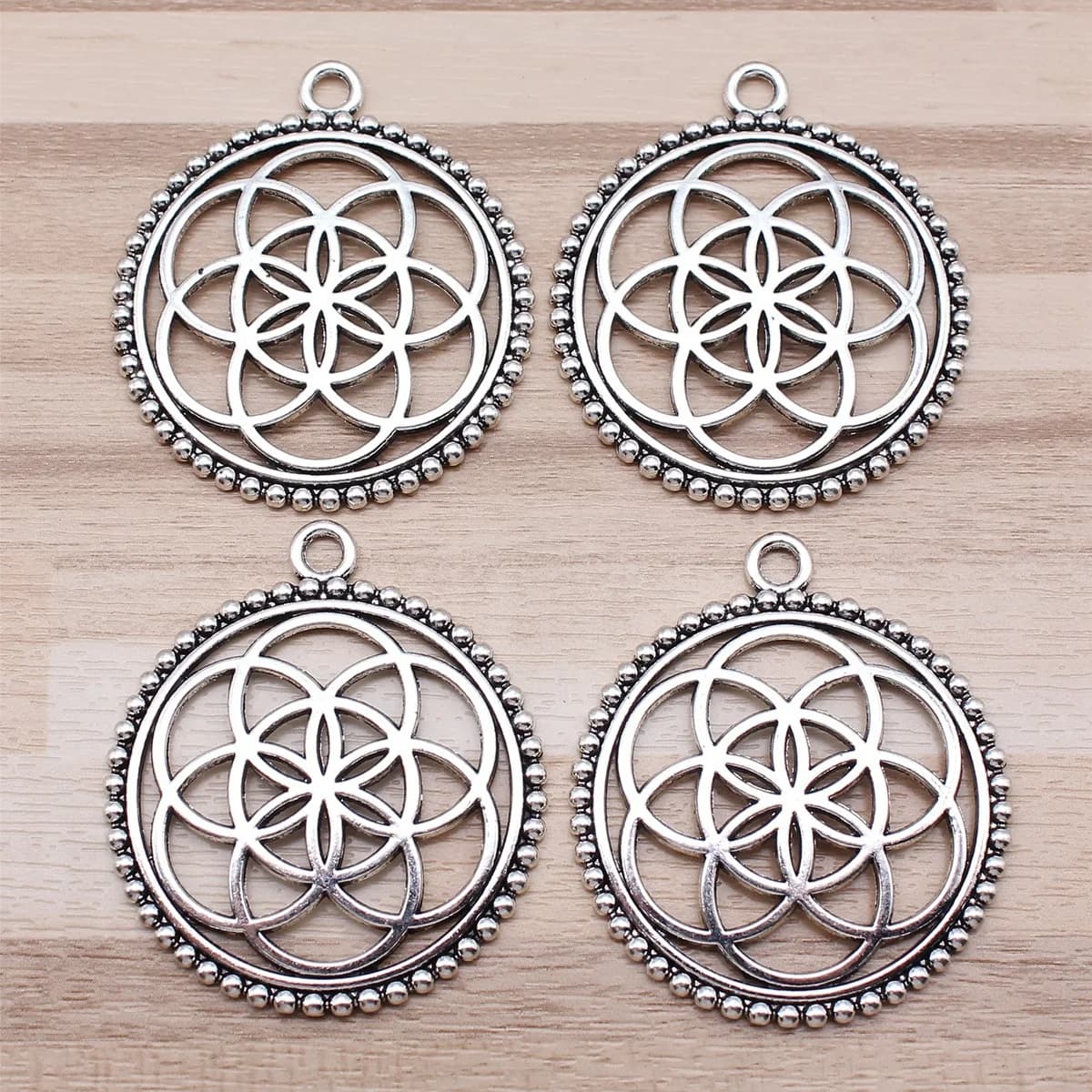 IFOCUS 4 pcs/Lot The Life Flower The Life Seed Pendents And Pendants For FAI Jewels From You Who Make In Zinc Alloy 45x40mm/1.77x1.57 inch