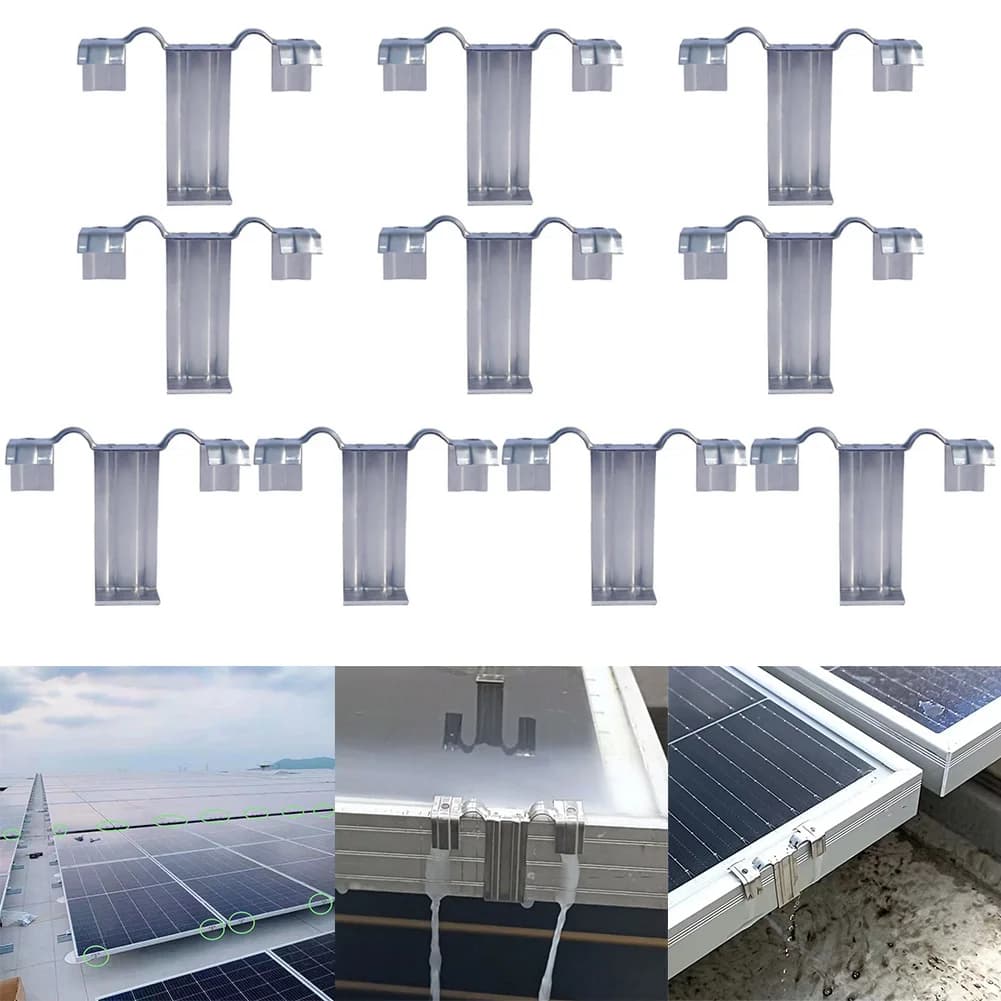 10 pz 30/35/40mm pannello solare in acciaio inox PV Clip guida acqua pannello solare pulizia automatica Clip di drenaggio dell'acqua in piedi
