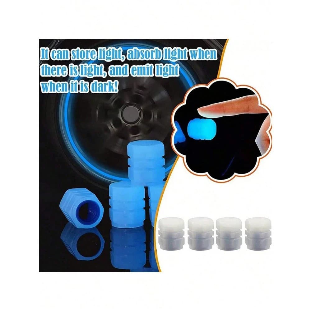 4Pcs Luminous Tire Valve Caps, Light Storage Glow In Dark Wheel Air Valve Stem Covers, Dustproof Decor Caps Fit Car Motorcycle Bike