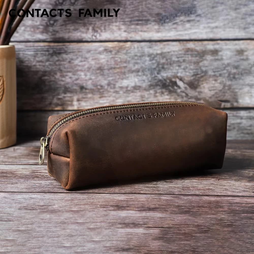 CONTACT'S FAMILY Astucci per matite scolastiche vintage in vera pelle per ragazze Ragazzi adulti Penne portaoggetti Portapenne Borse per cancelleria