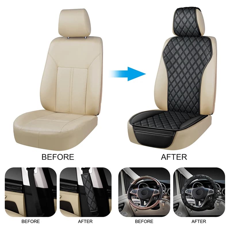 3pcs Set PU Leather Car Seat Cover Universal Anti-slip Seat Cushion Auto Interior Protector Steering Wheel Shoulder Pad Cover