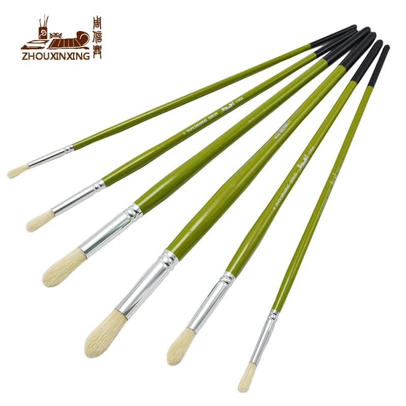 Jowoart 6 pz/set testa Rotonda maiale penna per pittura a olio Spazzola per capelli duri forniture d'arte Lunga asta di betulla Disegno pittura acrilica artista fornitura