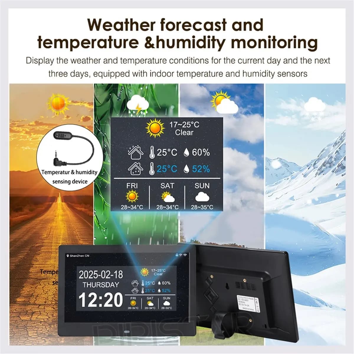 Orologio Calendario WiFi da 10 Pollici per Demenza con Sveglia, Data, Previsioni Meteo, Cornice Digitale Intelligente da Parete con Spina EU