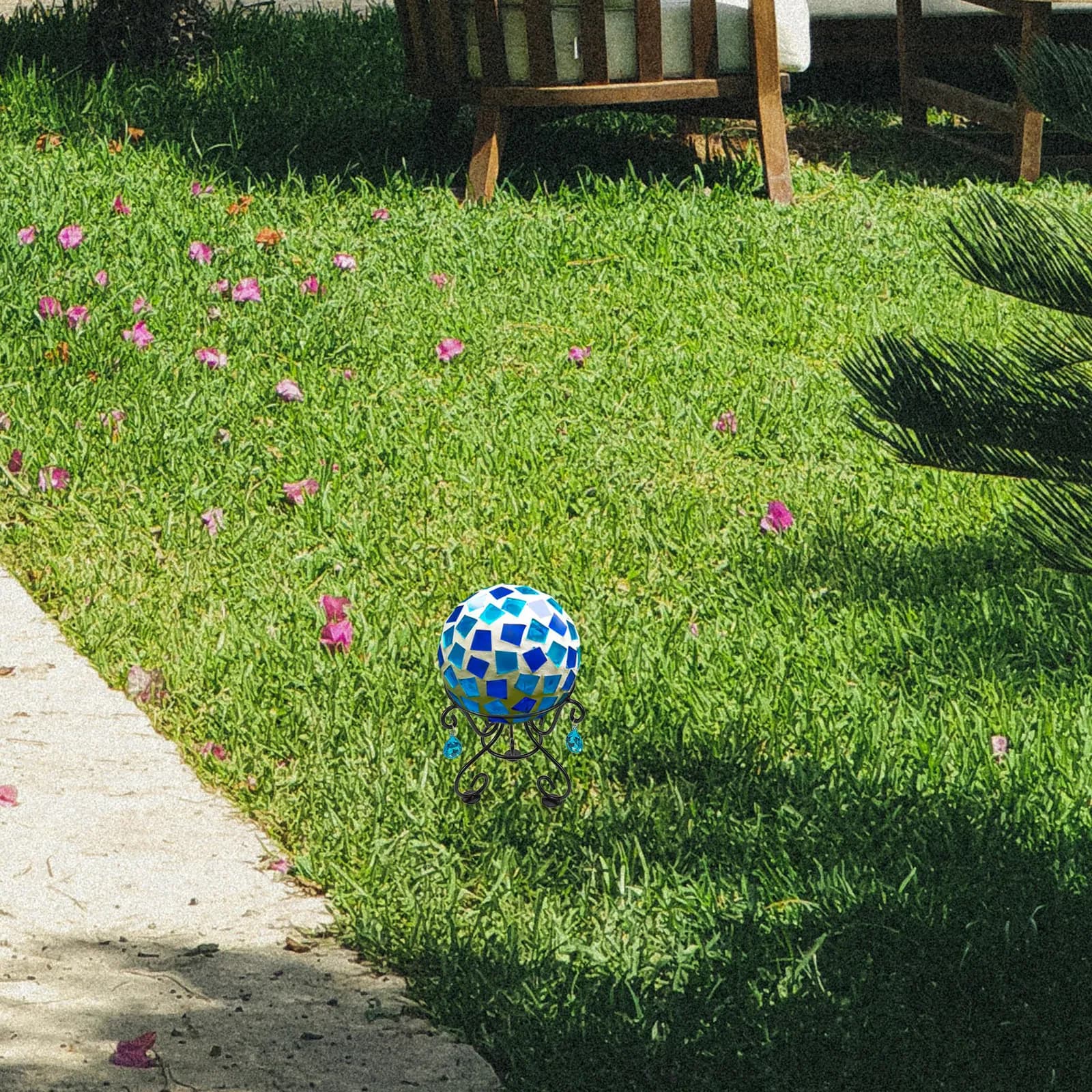 Supporto per Sfera Decorativa da Giardino in Metallo, Base Espositiva per Globo di Cristallo, Porta Sfera da Giardino