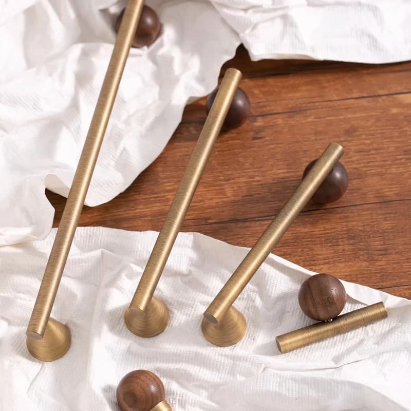 Maniglia per armadio in ottone bronzo + legno di noce e pomello per mobili Pomello per cassetto TBar Camera da letto Armadio da cucina Hardware / Maniglie per cassetti