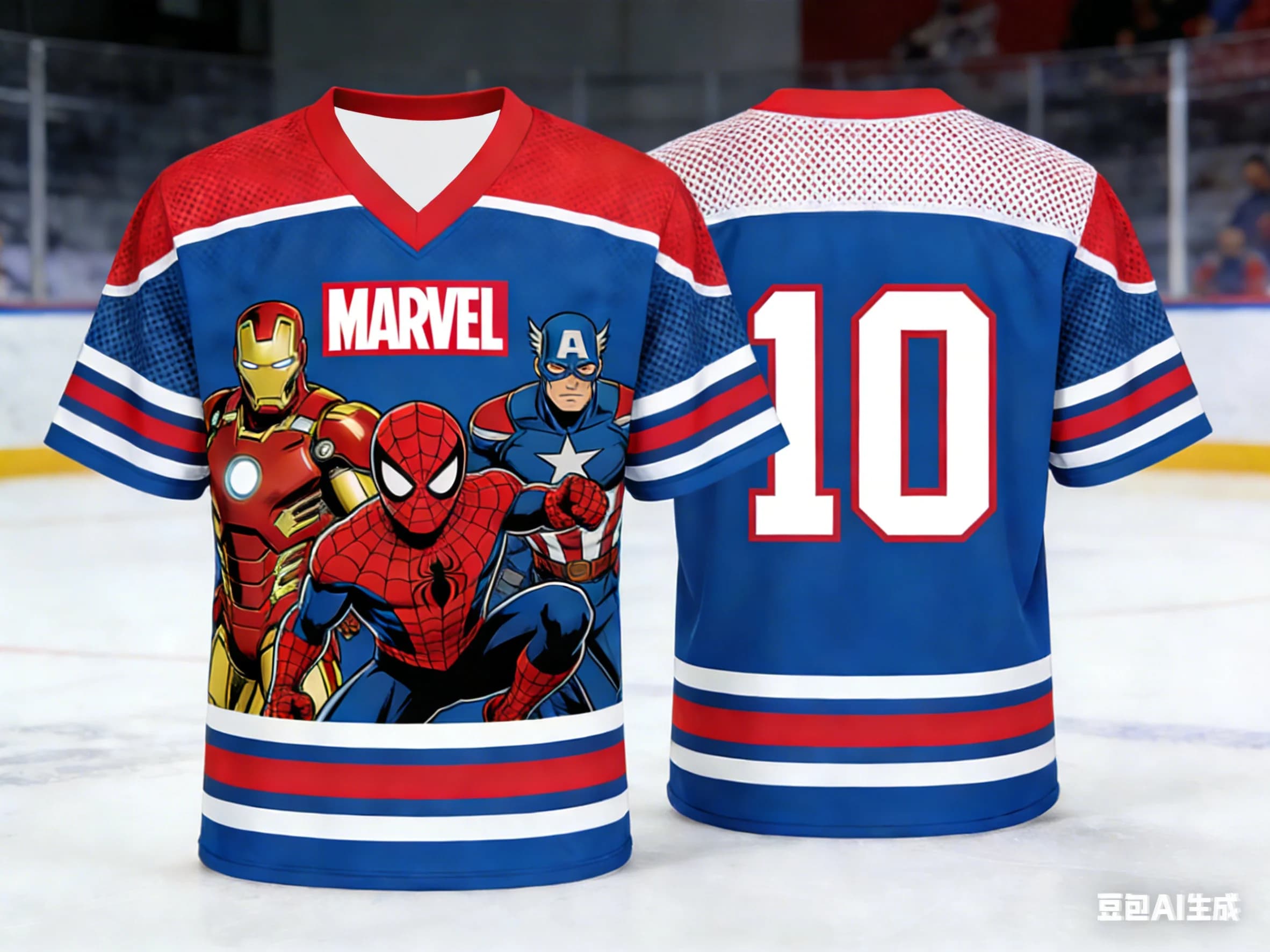 Maglia da Hockey Serie Supereroi dal Design Creativo, Collo a V, Manica Corta Morbida, Traspirante, ad Asciugatura Rapida, per Allenamento Sportivo e Uso Quotidiano