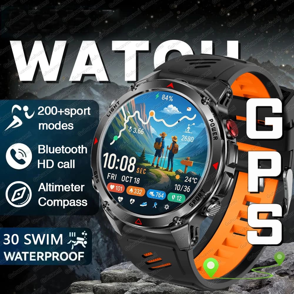 Nuovo Smartwatch GPS di Grado Militare 2026 per Uomo, Impermeabile 3ATM, con Bussola, Altimetro, Chiamate Bluetooth, per Fitness all'Aperto e Nuoto