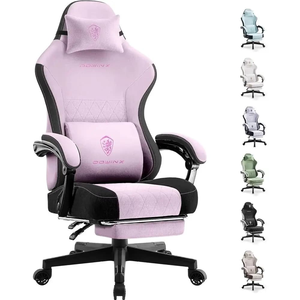 Sedia da Gaming Ergonomica Girevole con Schienale Alto, Supporto Lombare, Poggiapiedi e Tessuto Rosa per Adulti, Supporta fino a 300 libbre