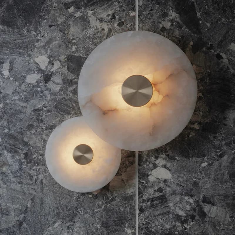 Luxury Marble LED Wall Light Round Brass Sconce for Bedroom Living Room Bedside Corridor Modern Art Deco Creative Decoration