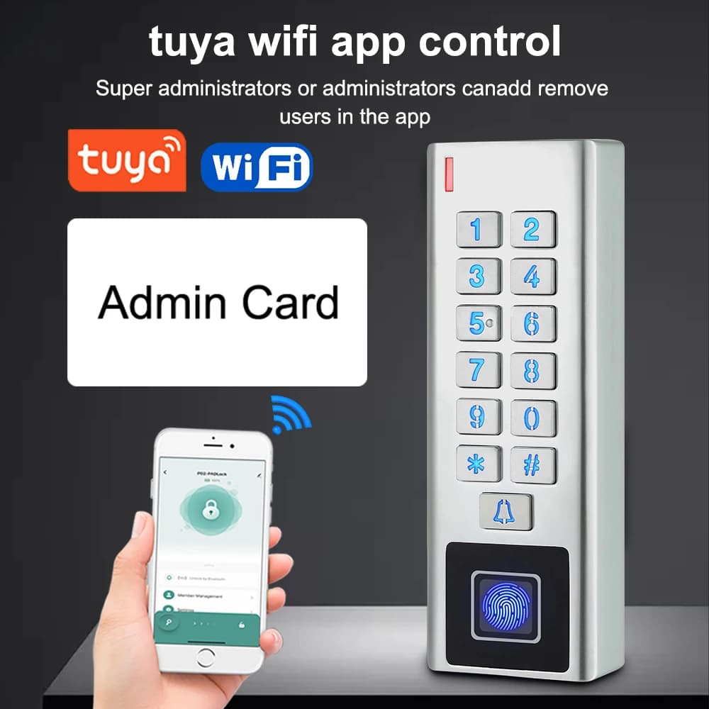 WiFi Tuya App Smart Fingerprint Door Lock Card Reader RFID Access Controler access control system for outdoor waterproof doors