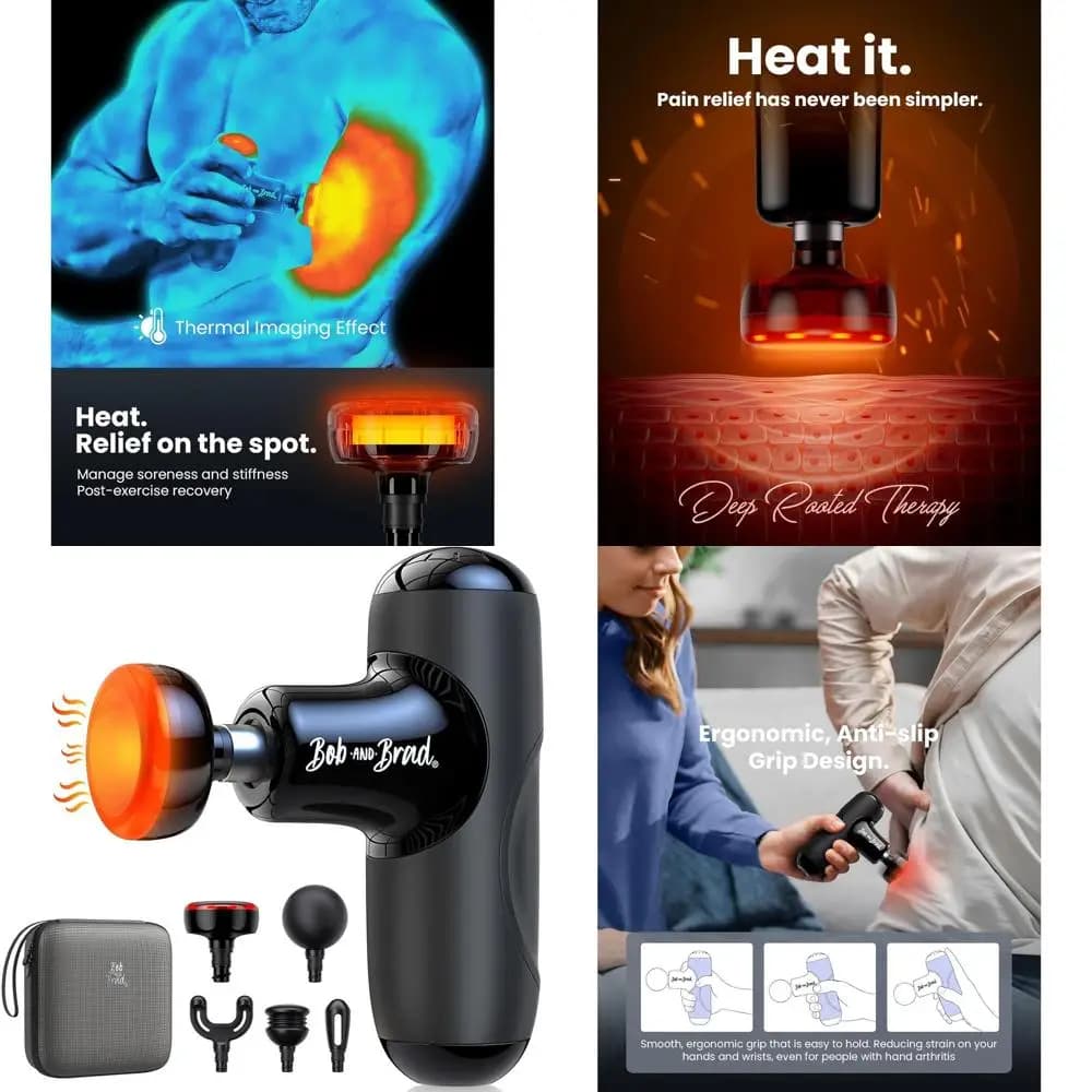 Massage for deep pocket fabrics with heat, portable muscle pain relief FSA/HSA, mini silent massage gun