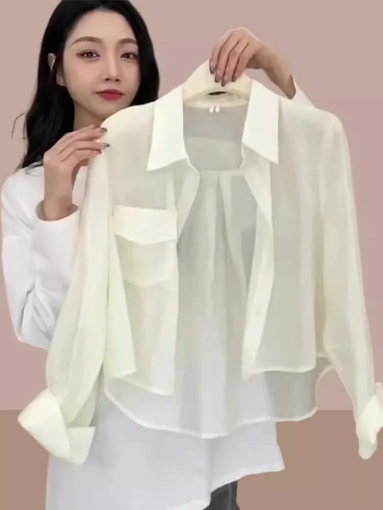 Fashionable Short Shirt Women's Summer Thin Sun Protection Open Cardigan Outerwear with Strap Dress Two-Piece Set for Petite ...