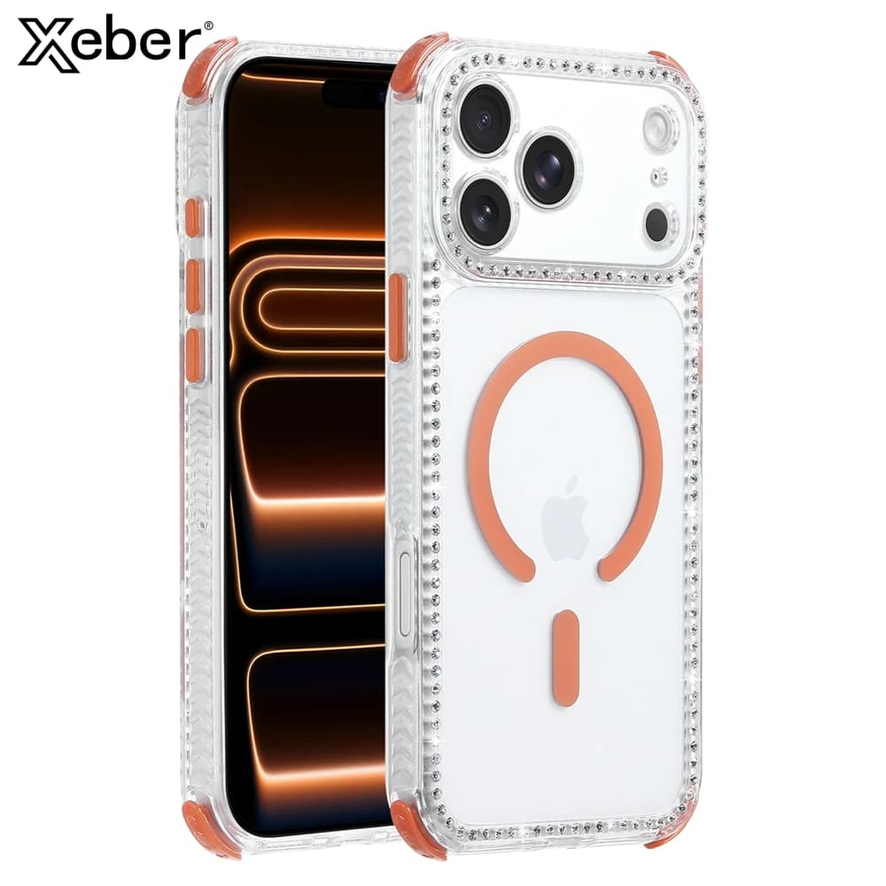 Custodia Magnetica Trasparente con Diamanti a Lanyard per iPhone 17 Pro Max Air 16 Plus, Cover Posteriore Rigida in Acrilico PC Compatibile con MagSafe