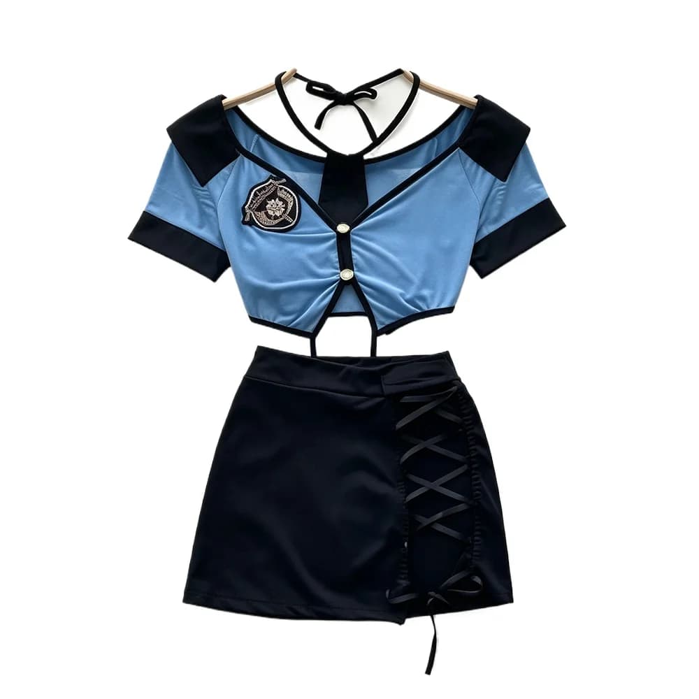 Women's 2 Piece Outfits Short Sleeve Top and High Waist Skirt Fashion Uniforms Style Badge Design for Cosplay Party Casual Wear