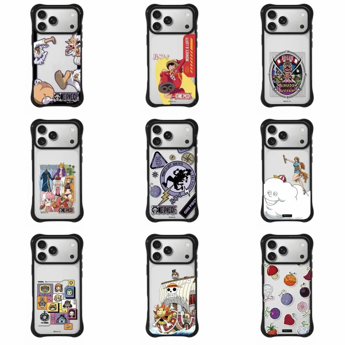 Cover per iPhone 3D One Piece Thousand Sunny per iPhone 11 12 13 14 15 16 17 Pro Max Plus Air con Luffy, Nami, Buggy, Vegapunk