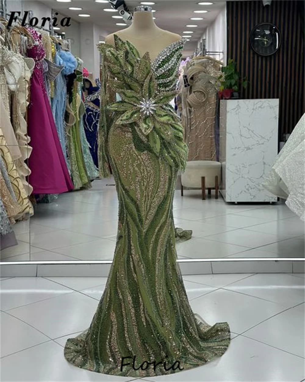 High Fashion Green Mermaid Cocktail Dresses Arabic Dubai Beading Wedding Party Dress Birthday Evening Dress 2025 Customized
