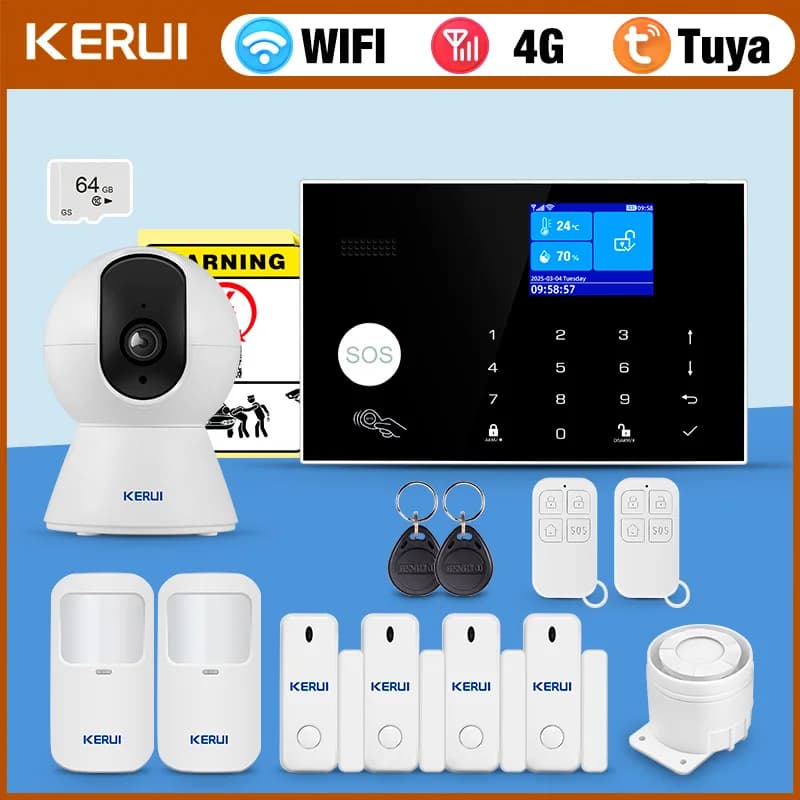 KERUI G34 Sistema di allarme domestico 4G/WiFi con 3 zone cablate Display dell'umidità della temperatura Sistema antifurto wireless per casa/garage