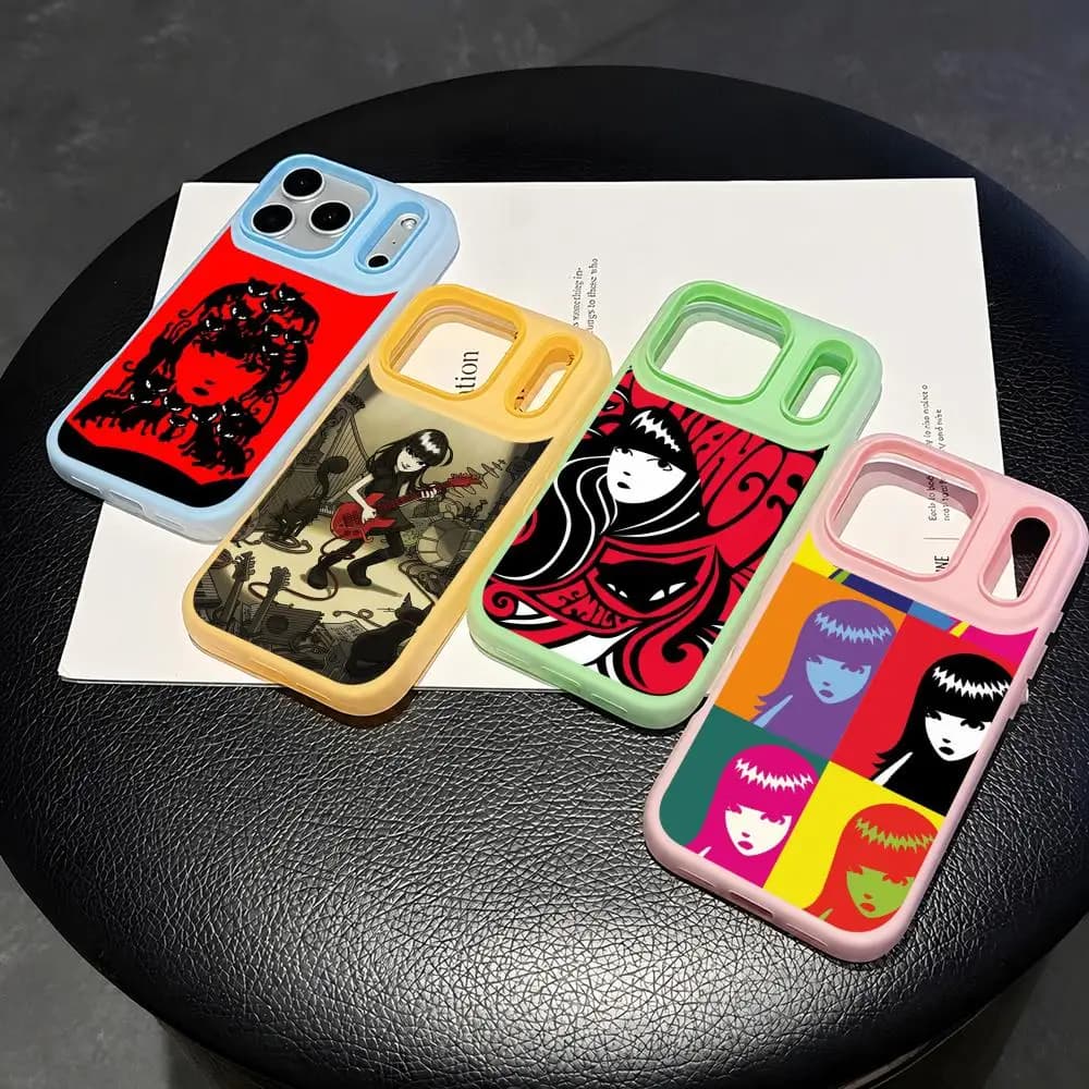 Comics Emily The Strange Phone Case 2-in-1 Detachable Clear with Card Holder for iPhone 12-17 Soft Multi-Color