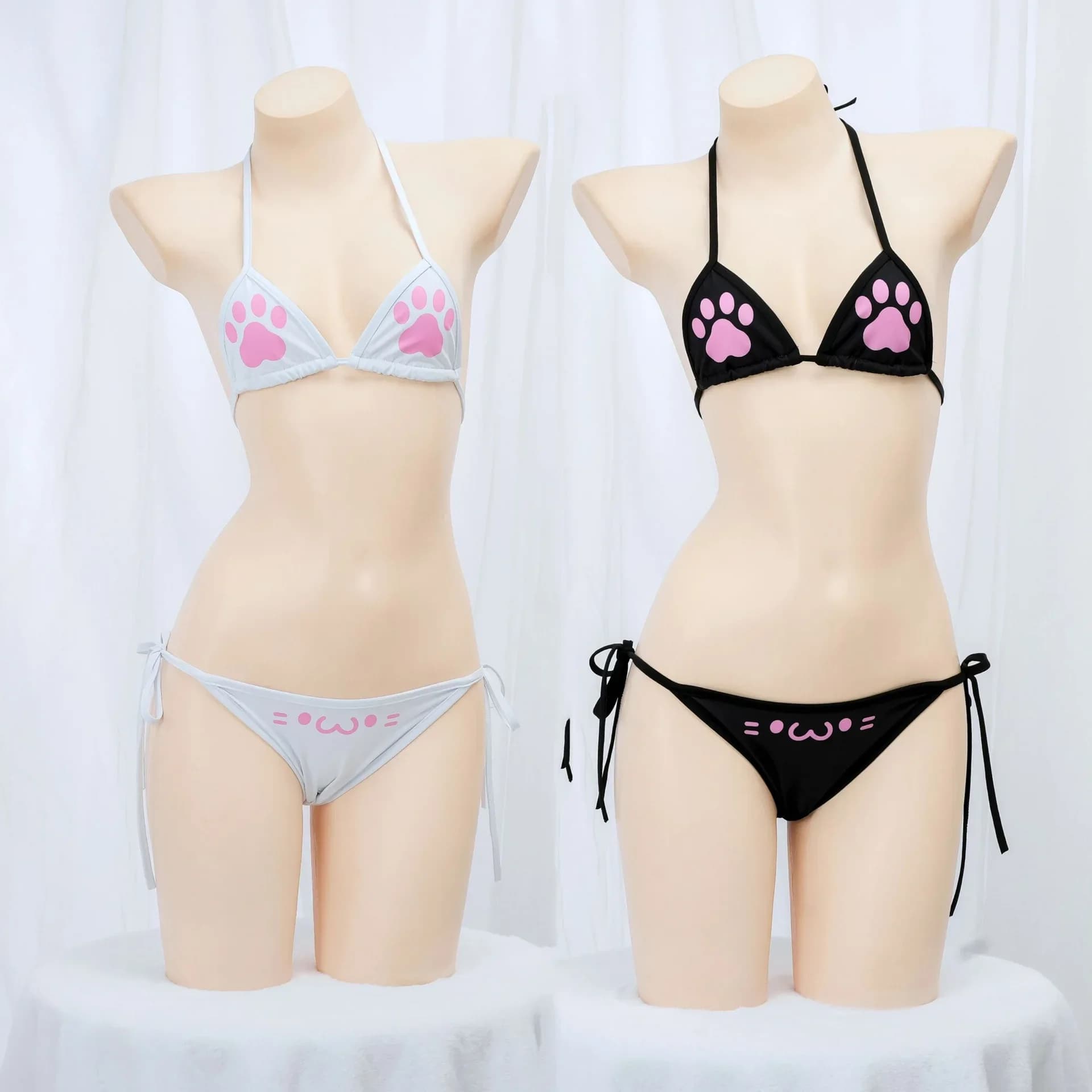 Anime Cat Paw Bikini Set Cat Girl Costume Cosplay Fasciatura Backless Costume da bagno Cute Girl Intimo Gioco di ruolo Lingerie Abiti da donna