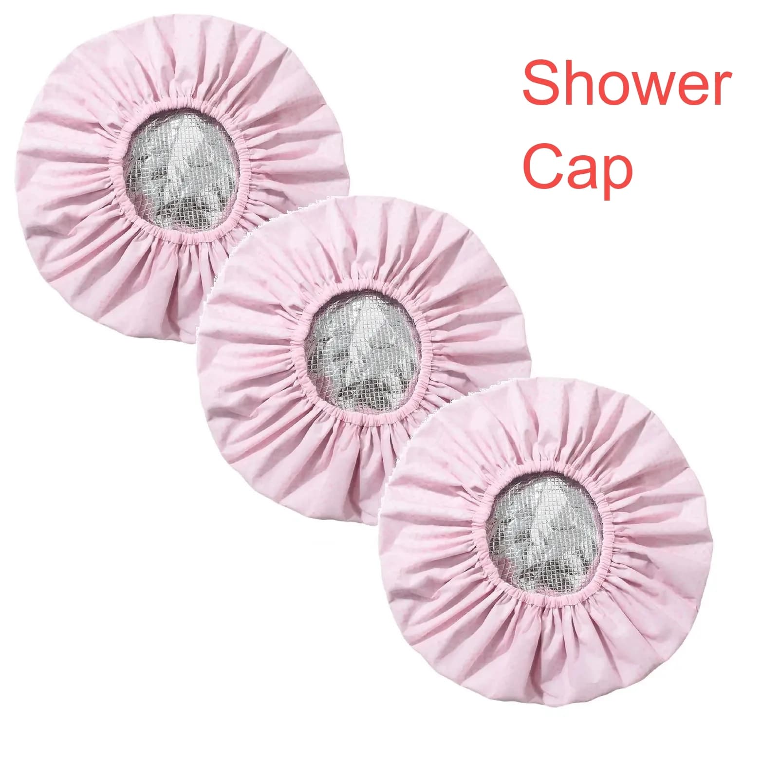 Women's reusable waterproof shower head, durable, double layer, pink, elastic, protective for hair, practical bathroom accessory.