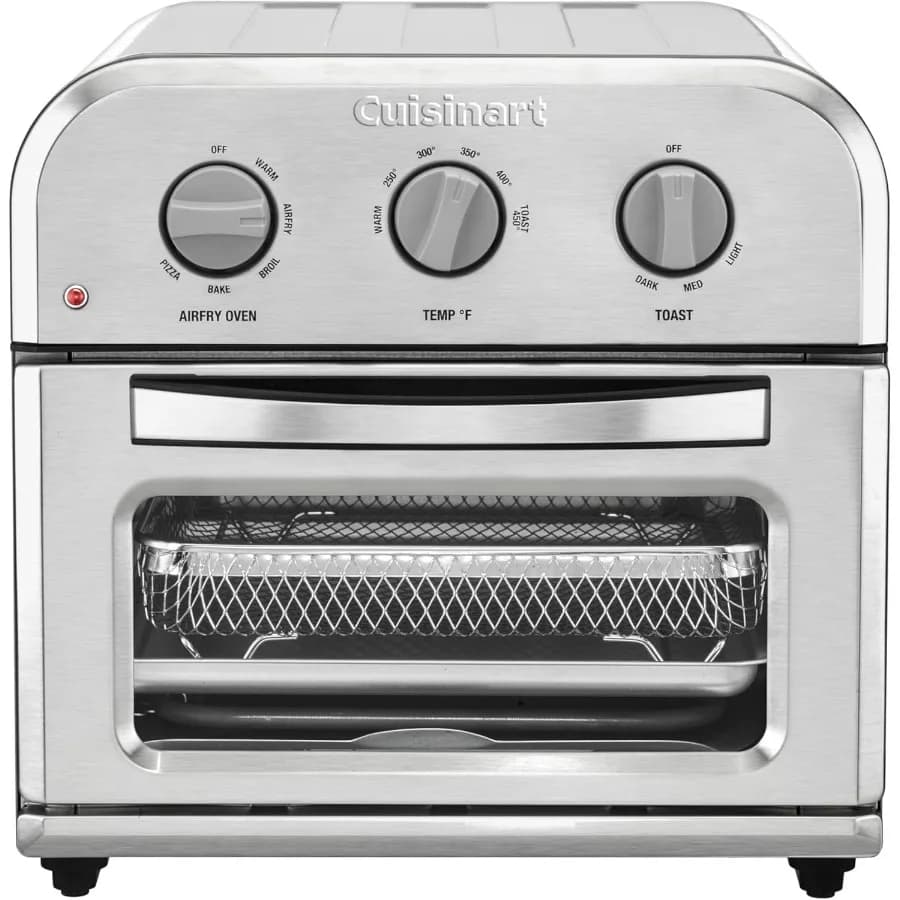 Compact Air Fryer and Oven 6-in-1 Tostapane in Stainless Steel with Adjustable Temperature, Includes Grid, Sash and Basket, Black