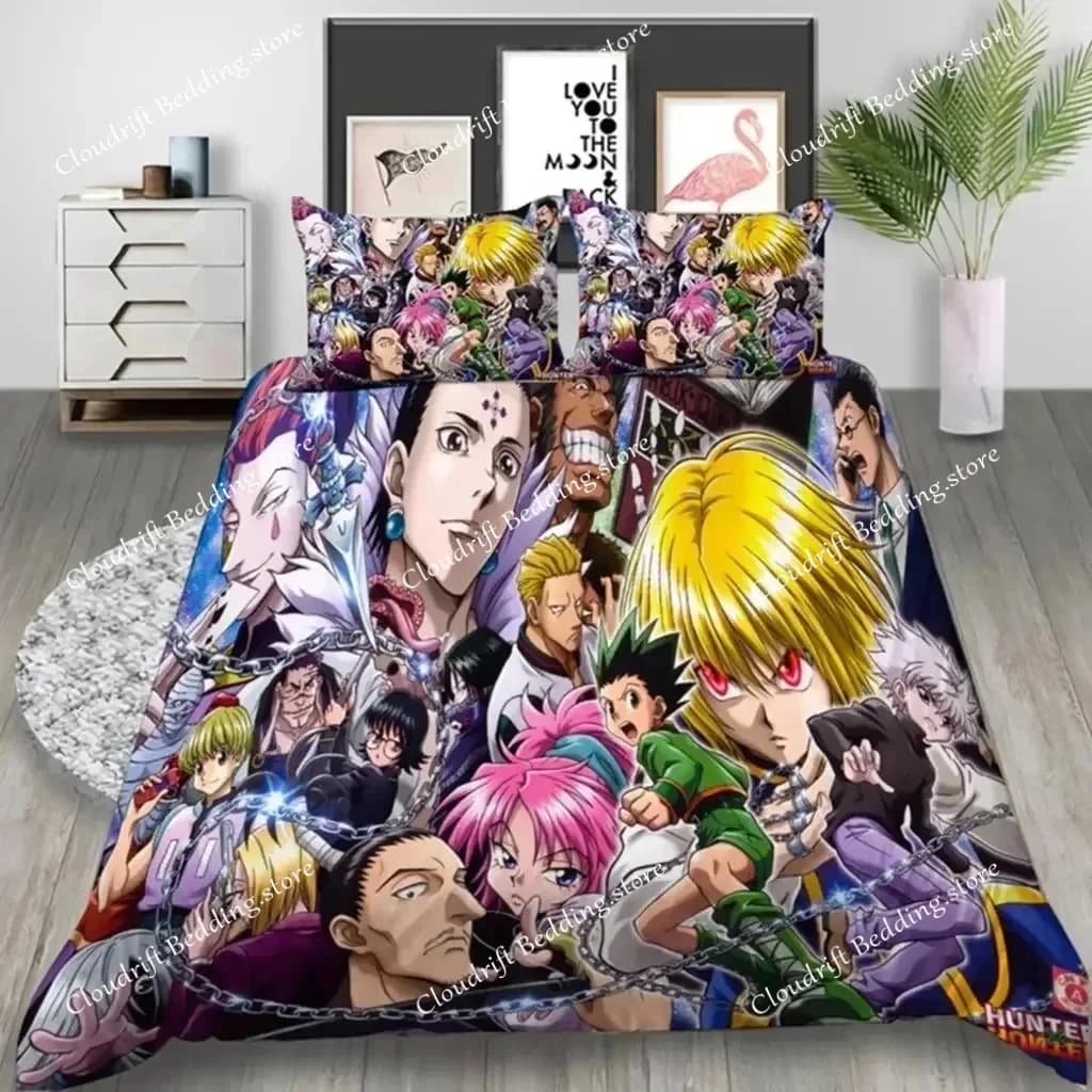 Set di Biancheria da Letto Stampata in 3D con Motivo Anime Giapponese Hunter Hunter, Copripiumino, Federe, Set Copriletto, Lenzuola, Coperta