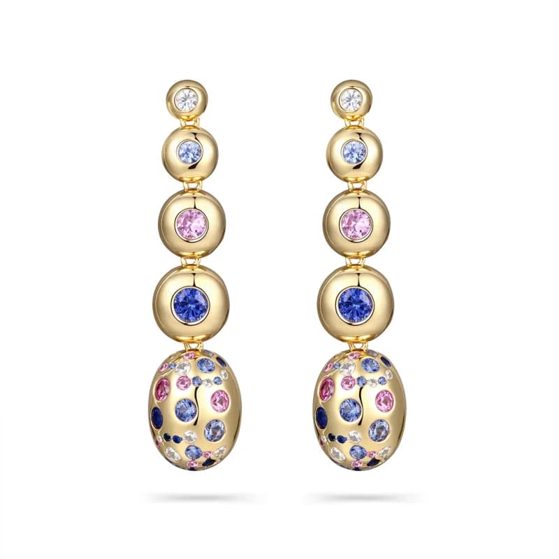 Bellux Jewelry 925 Silver Lab Grown Sapphire Earrings Bubble Full Diamond Colored Gemstones Fashion Gold Bean Earrings