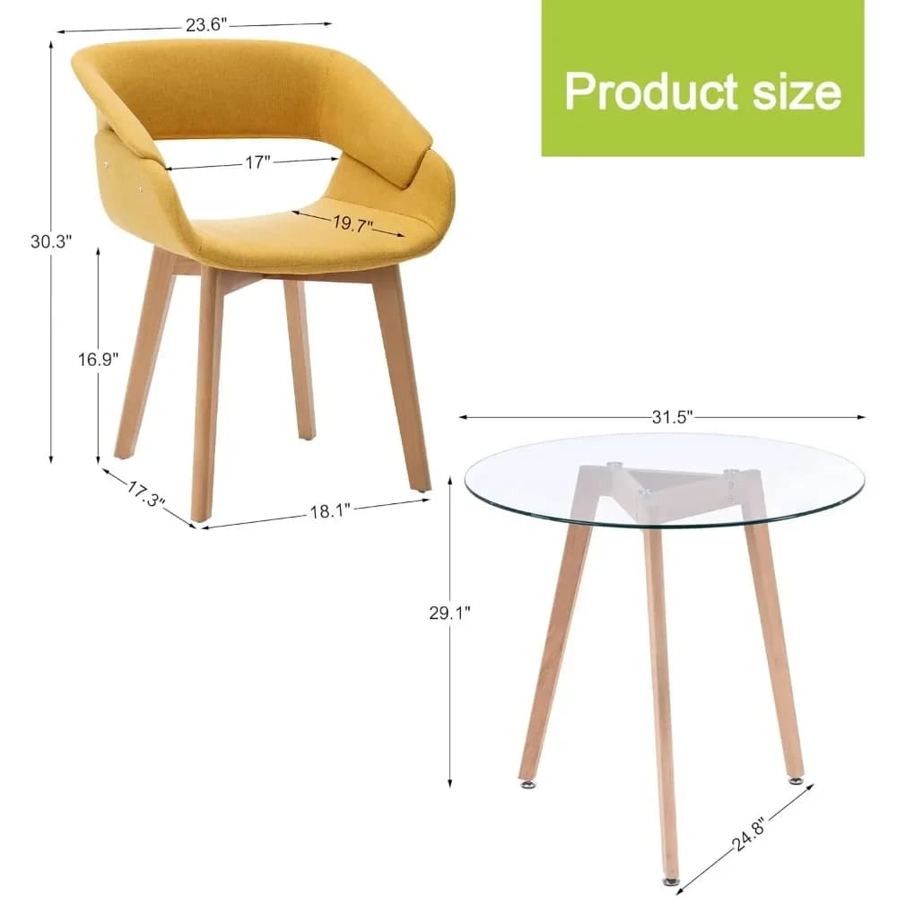 Set di 2 sedie da cucina moderne con cuscino imbottito in tessuto e gambe in legno massello