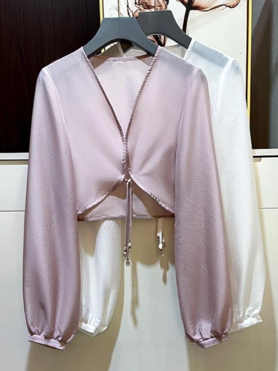 Elegant Acetate Satin Open Cardigan Summer Thin Style for Skirts Air Conditioner Covering Women's Top Sun Protection Korean S...