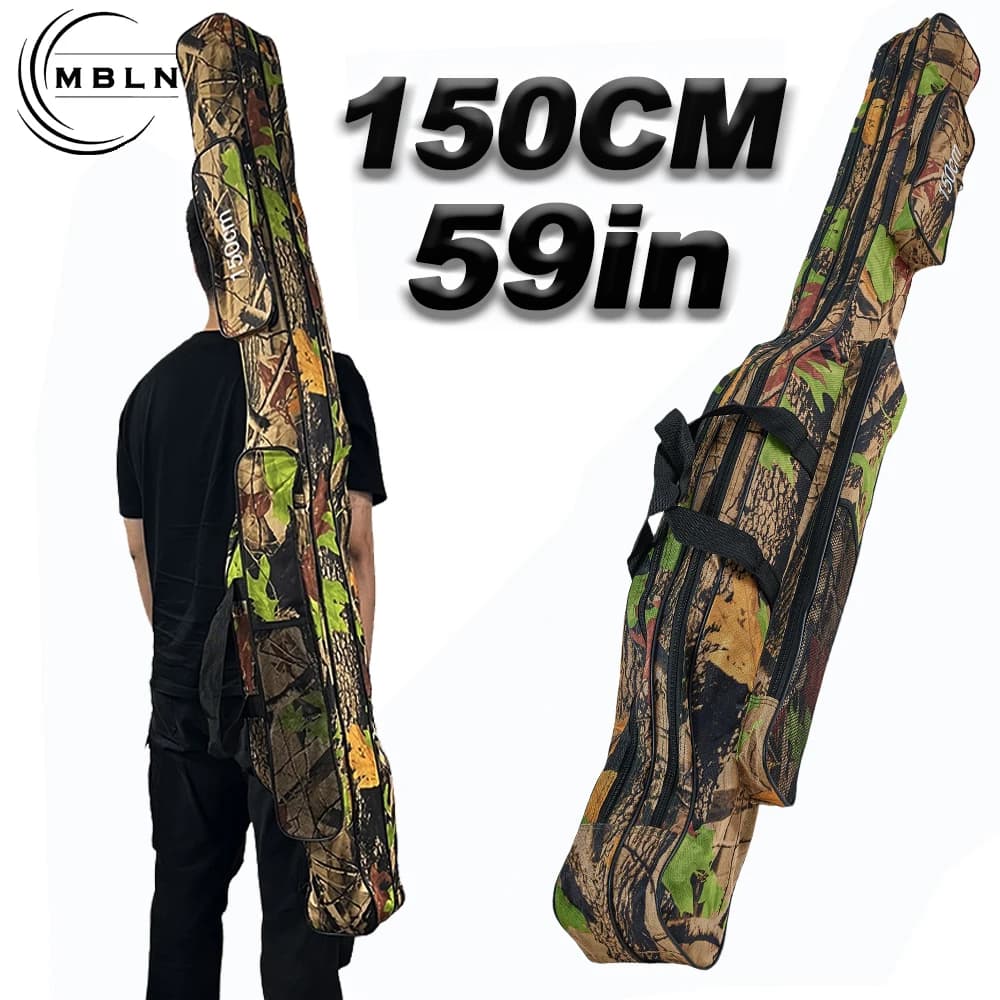 MBLN Borsa per canna da pesca impermeabile a 2 strati da 150 cm – Pieghevole, spalla/trasporto a mano, tasche laterali, poliestere resistente per un facile traspor