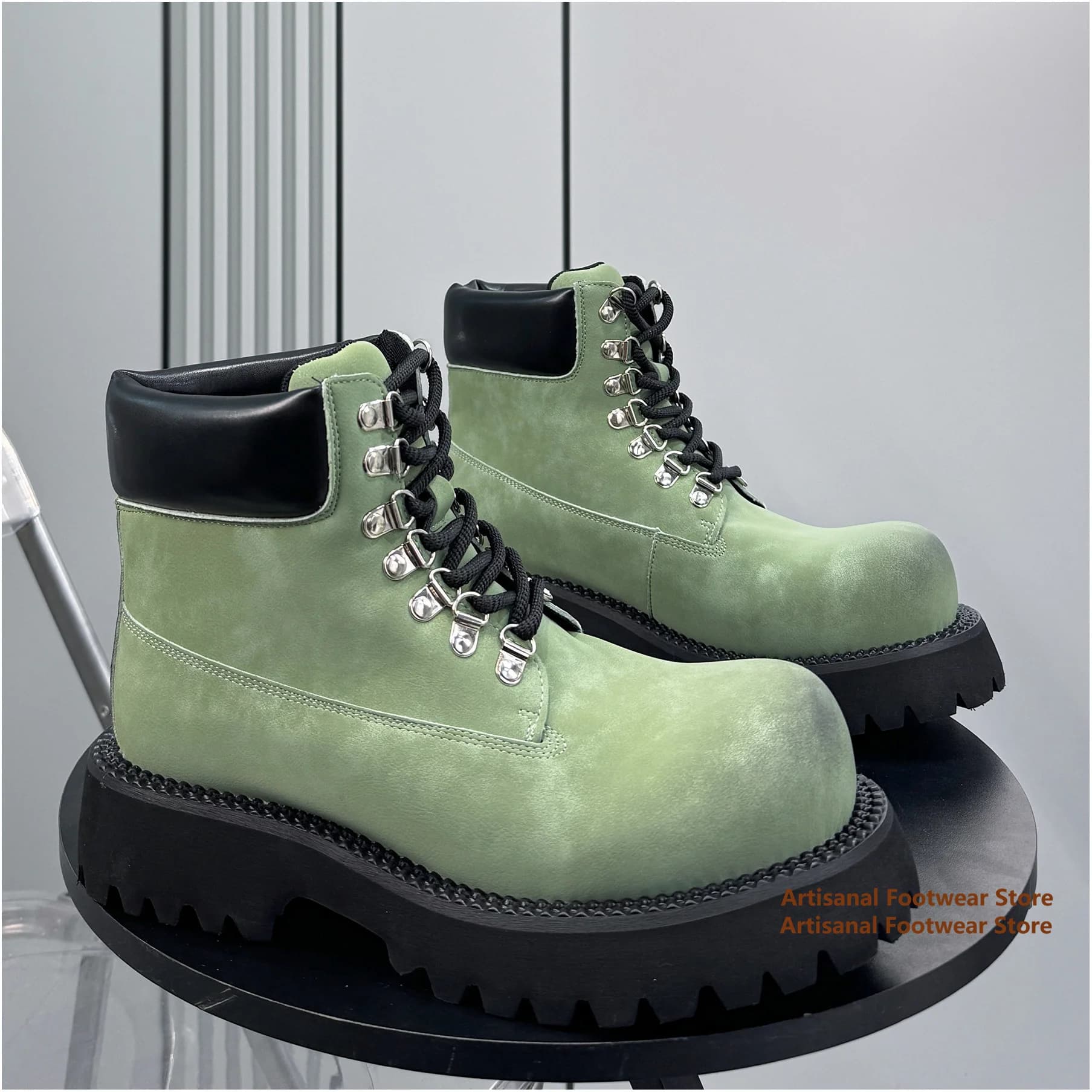Stivali da uomo con suola spessa e tacco alto, nuovo stile primaverile, scarpe Derby stringate con punta tonda grande da uomo, scarpe da uomo di tendenza
