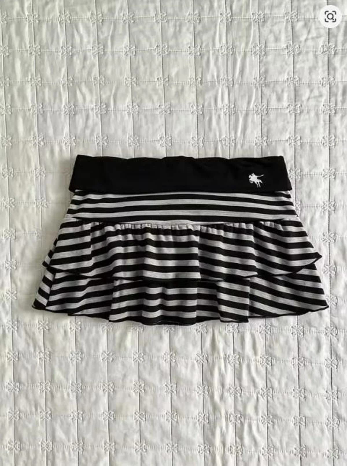 Women Y2K Striped Mini Skirt Fold Over Waist Ruffle Tiered Skort Vintage Harajuku Layered Pleated Micro Skirt Cute Gothic Street