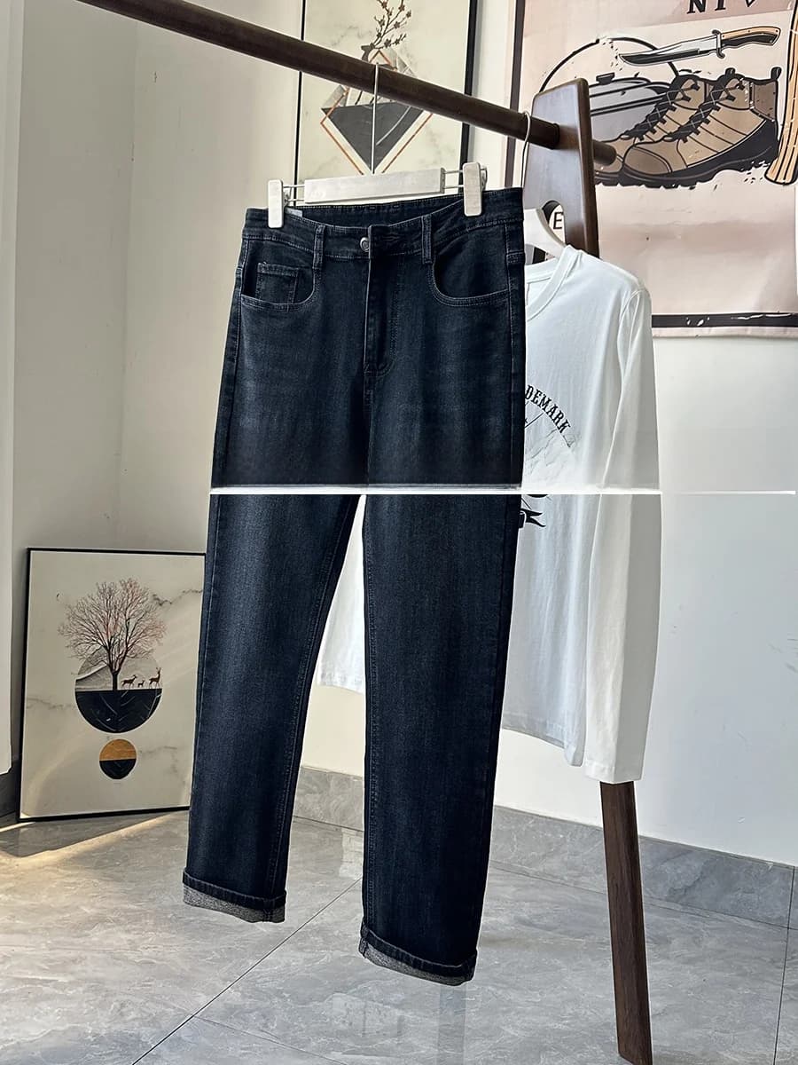 Fashionable Versatile Men's Slim Fit Jeans Autumn Winter Cotton Polyester Blend Stretch Casual Fashionable Trendy Jeans