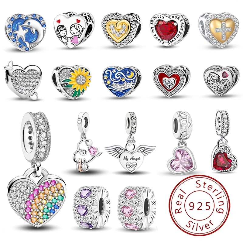 925 Sterling Silver New Love Heart Series Charms Beads Fit Diy Bracelet Bangle Making Gift Of High Quality Jewelry For Womens
