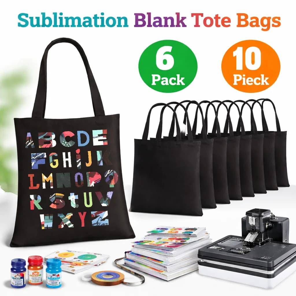 6/10 pezzi Borse tote vuote per sublimazione, Borse in tela riutilizzabili con manico per stampa fai da te, shopping, scuola, viaggi e progetti creativi