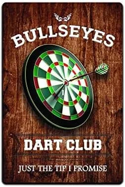 JP's Parcels Tin Signs Man Cave Decor - Metal Sign 12 x 8 in. Bullseyes Dart Club Just The Tip I Promise sign