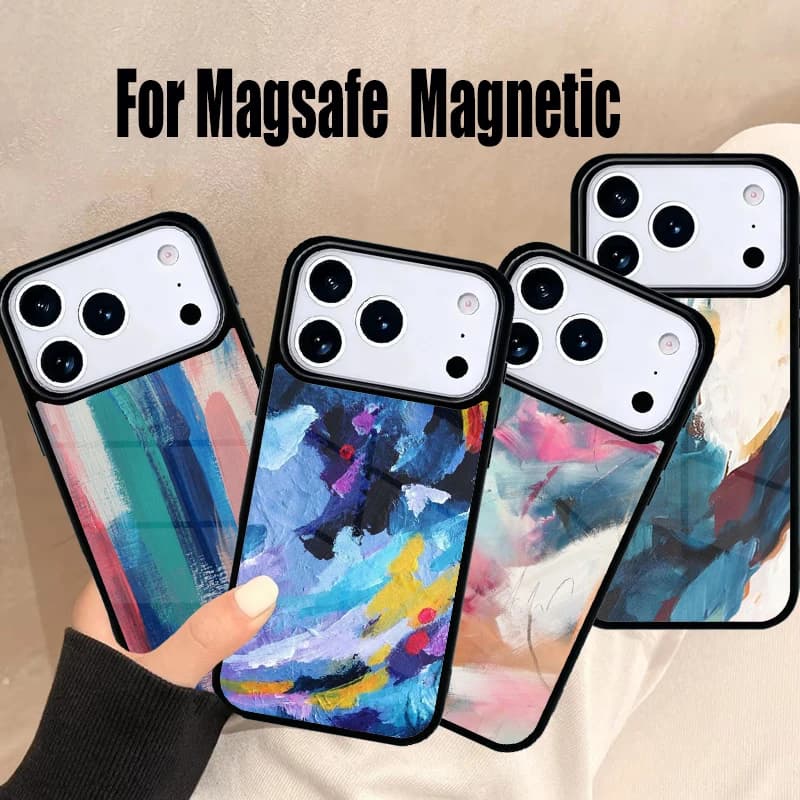 Cover per iPhone con graffiti a olio per iPhone 17 Air 16e 15 14 13 12 11 Pro Max Plus, Cover Magnetica Wireless Magsafe