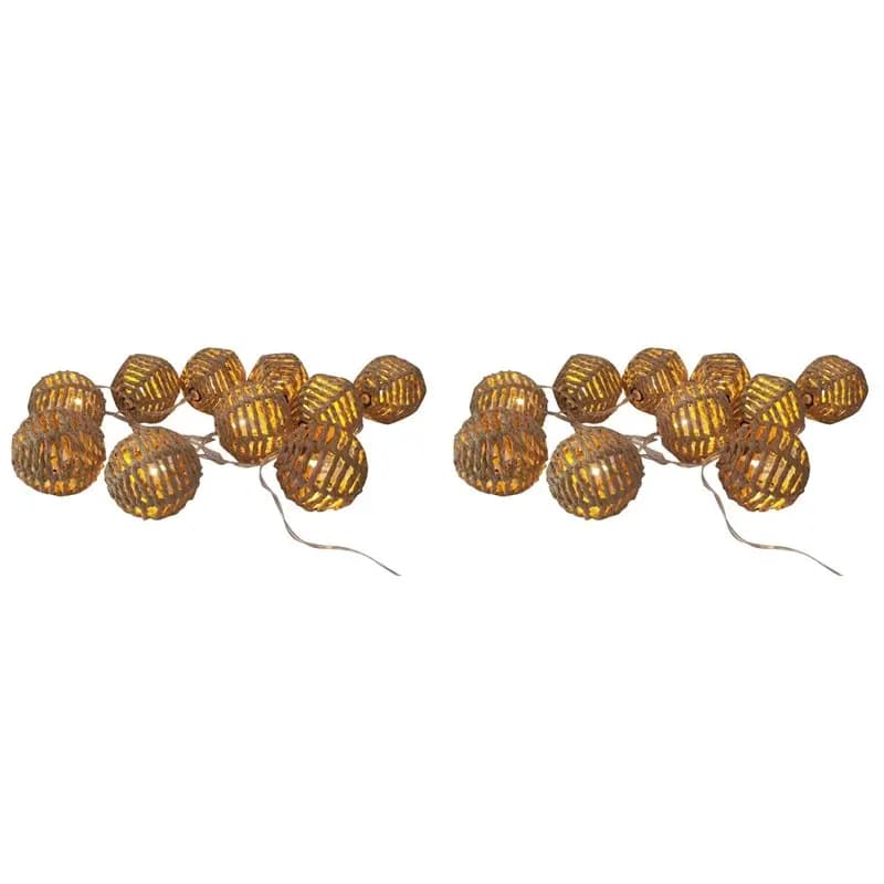 【NUOVO ANNO】 2 Set di Luci a Sfera in Carta Rattan 2,5M 10LED, Decorazione Natalizia, Illuminazione Festiva, Catena Luminosa