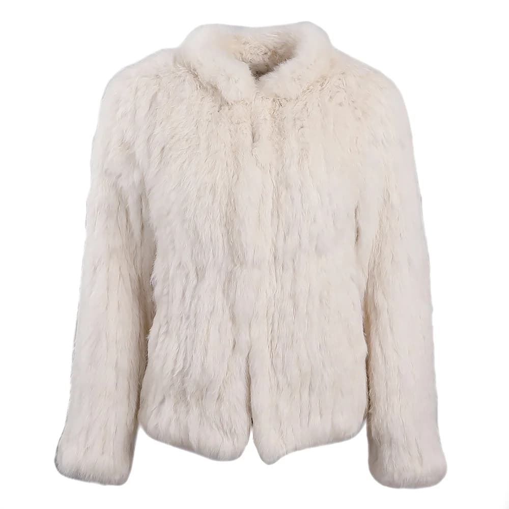 Giacca invernale da donna in vera pelliccia di coniglio lavorata a maglia femminile classica manica lunga colletto alla coreana cappotto di pelliccia genuina Lady Warm Outwear Fluffy