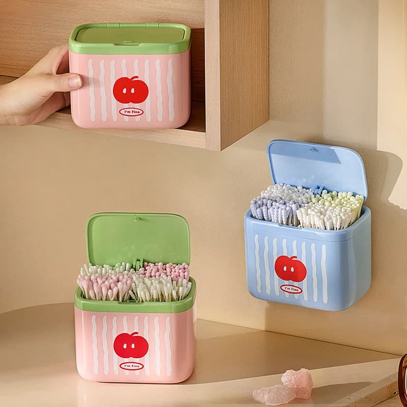 Dispenser Automatico a Scomparsa Senza Foratura per Bastoncini di Cotone e Dischetti Struccanti, Contenitore da Scrivania per Accessori e Elastici per Capelli