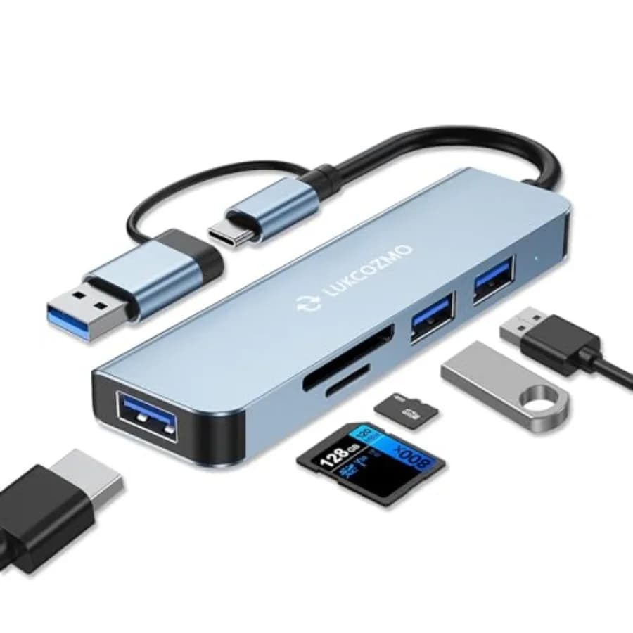 USB Hub 5 Ports, Multiple USB Hub 3.0 & TF/SD Card Reader, USB Splitter 5 in 1 USB Extender Compatible w/ MacBook Pad Pro Laptop