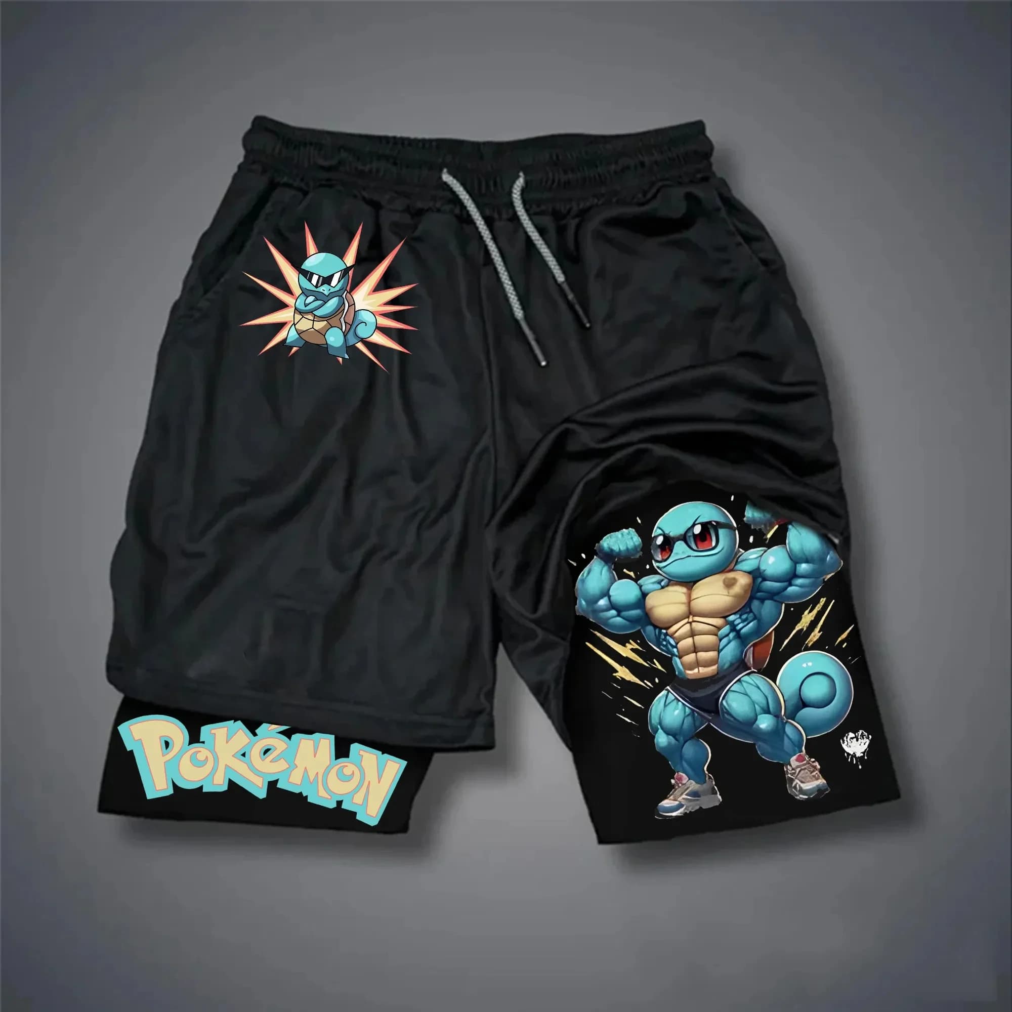 Pokémon Creative Fitness shorts printed double layer 2026 unisex summer breathable quick drying for swimming and sports 2-in-1