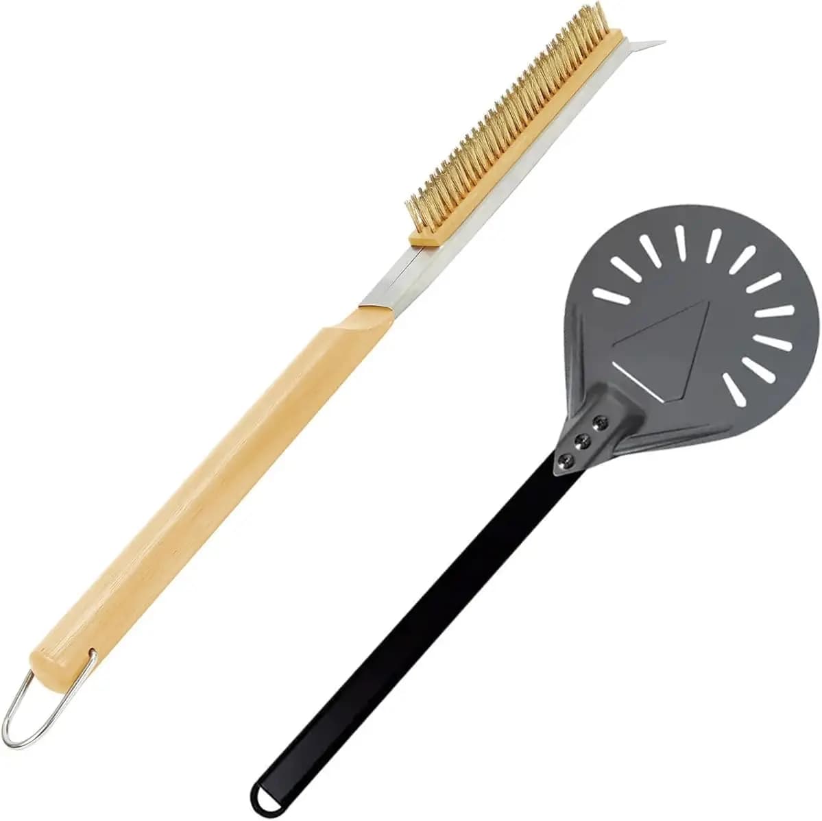 Kit di accessori per forno per pizza con spazzola per forno per pizza e raschietto per pietra refrattaria, pala girevole per pizza da 8 pollici - Set di strumenti e forniture - Compatibile con