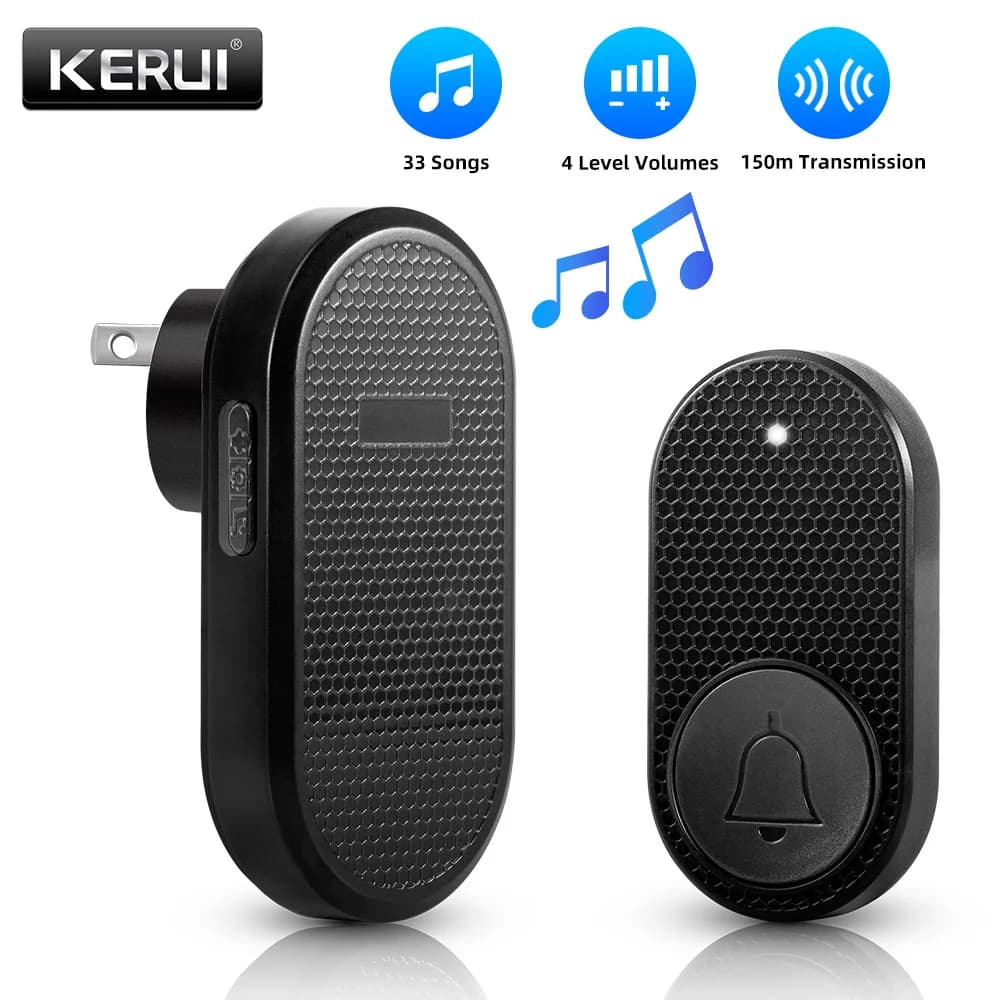 KERUI Wireless Door Bell, 150m Range Doorbell Wireless Set, Plug-in Doorbell Welcome Chime with 4 Volume Levels, 33 Melodies