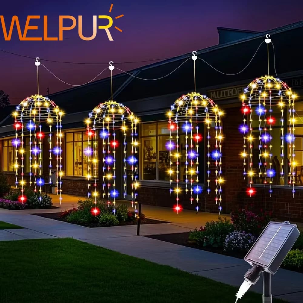 4 luci solari sospese per meduse all'aperto, luci natalizie per decorazioni natalizie, Halloween, per decorazioni per alberi da giardino